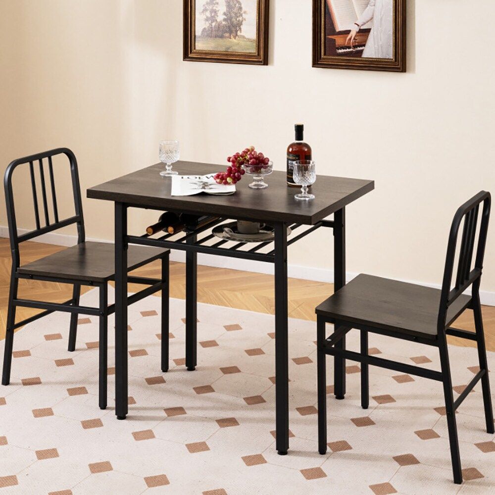 3-Piece Dining Table Set with Rectangular Kitchen Table and 2 Chairs for Kitchen, Dining Room, Breakfast Nook, or Restaurant