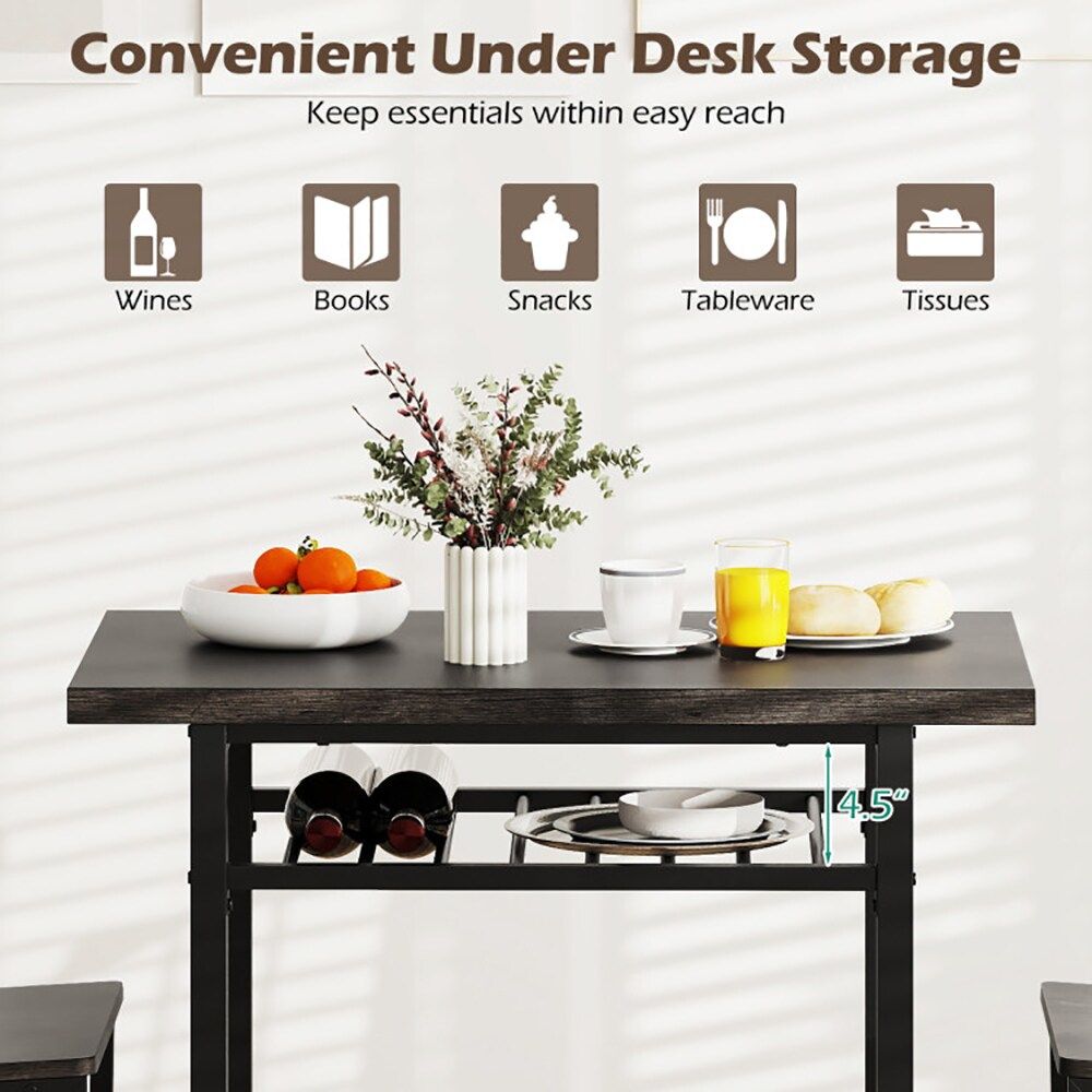 3-Piece Dining Table Set with Rectangular Kitchen Table and 2 Chairs for Kitchen, Dining Room, Breakfast Nook, or Restaurant