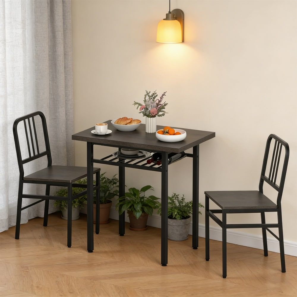 3-Piece Dining Table Set with Rectangular Kitchen Table and 2 Chairs for Kitchen, Dining Room, Breakfast Nook, or Restaurant