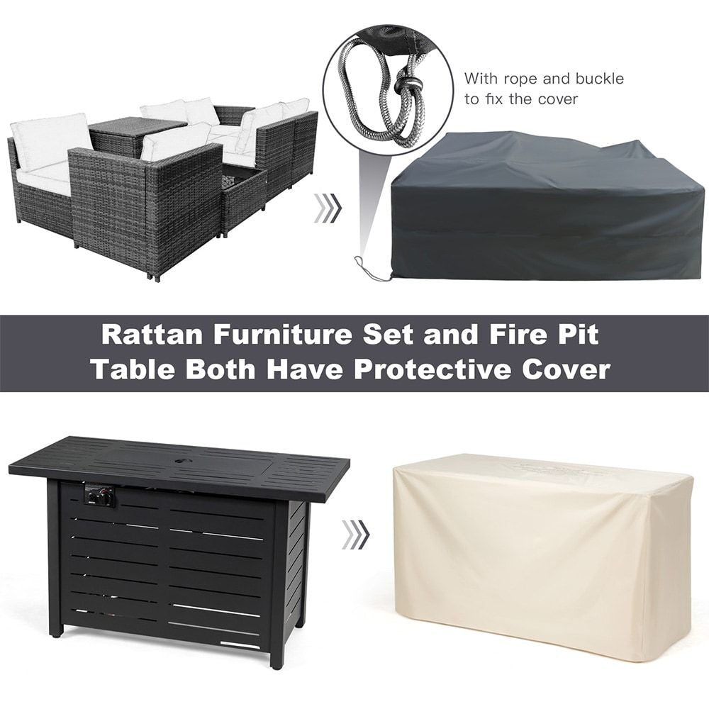 42 Inch 60,000 BTU Rectangular Propane Fire Pit Table with Waterproof Cover