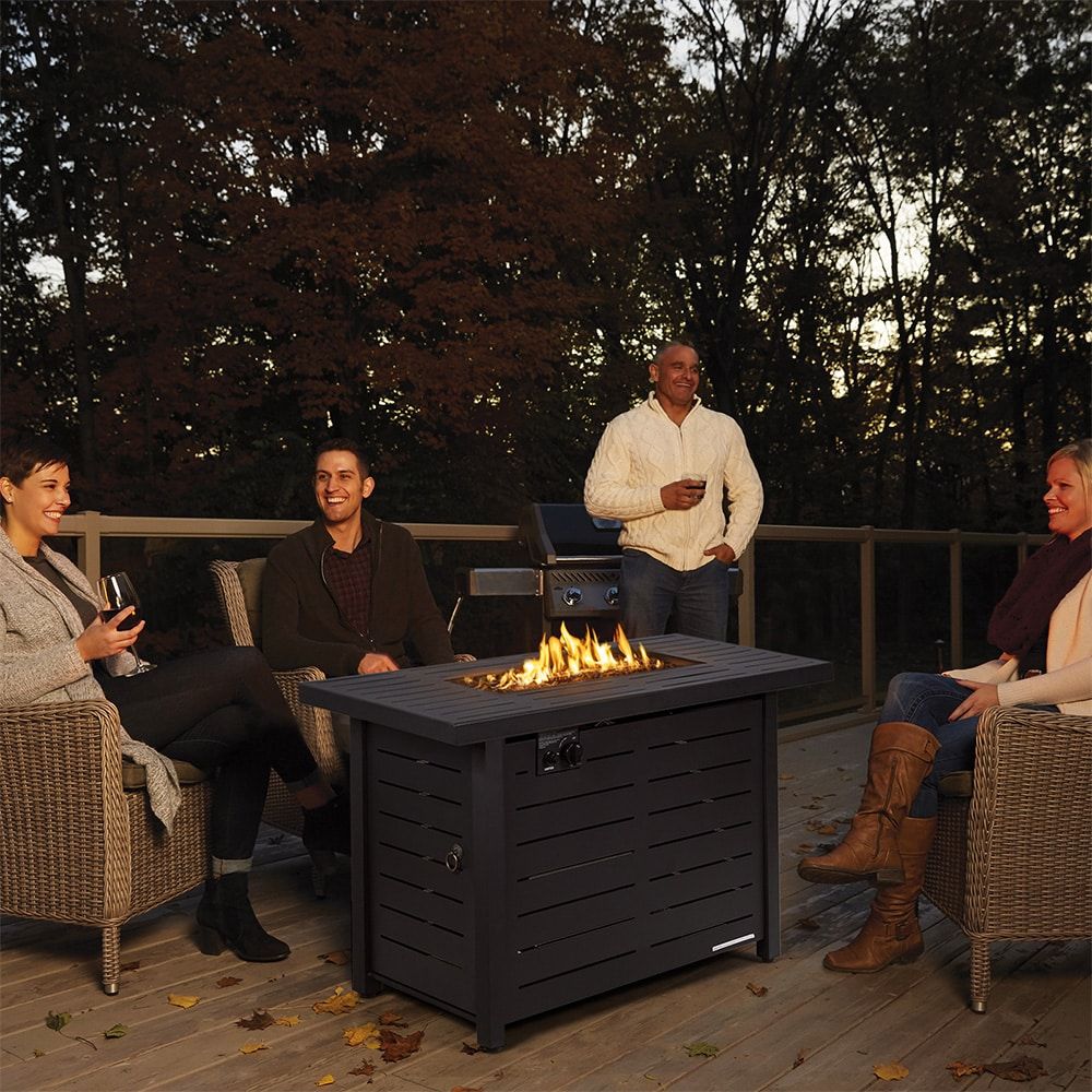 42 Inch 60,000 BTU Rectangular Propane Fire Pit Table with Waterproof Cover