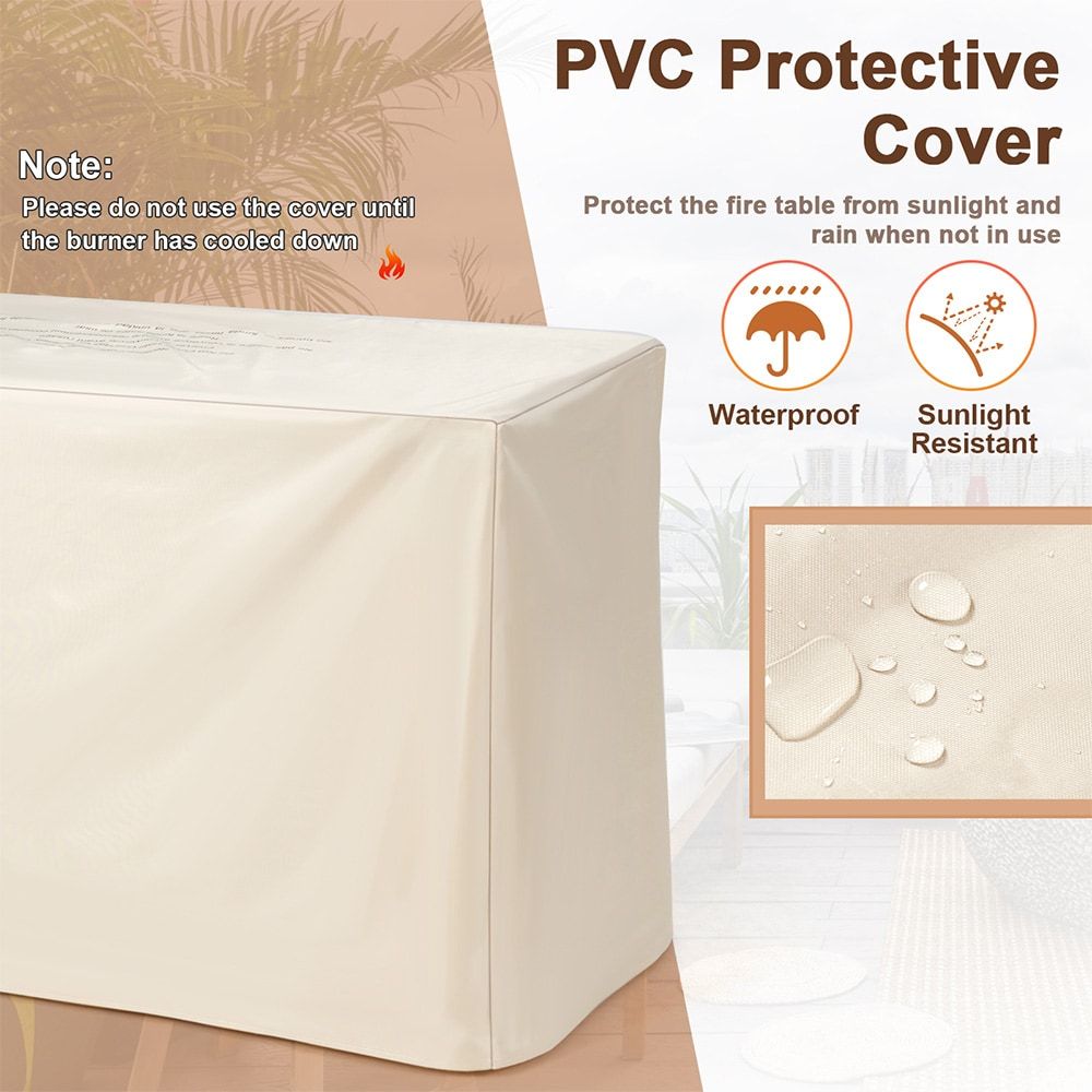 42 Inch 60,000 BTU Rectangular Propane Fire Pit Table with Waterproof Cover