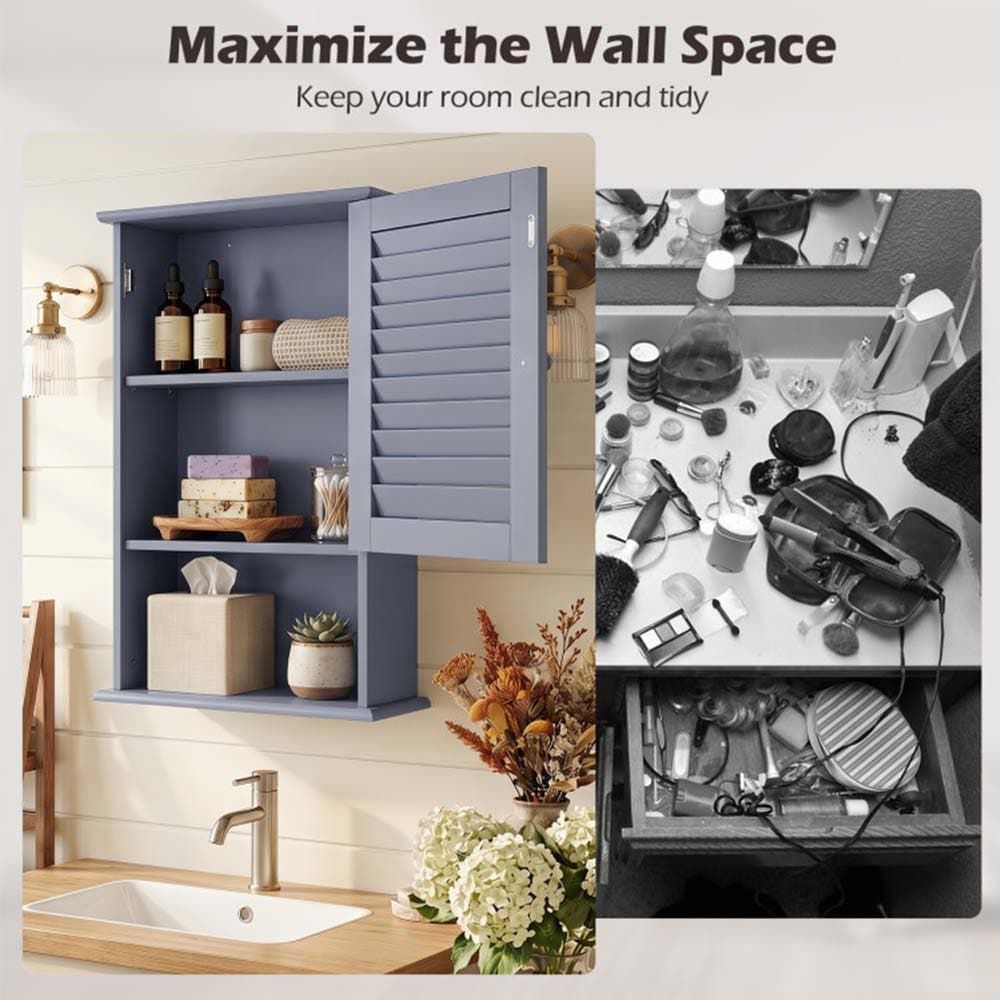 Bathroom Wall Mount Storage Cabinet Single Door with Height Adjustable Shelf