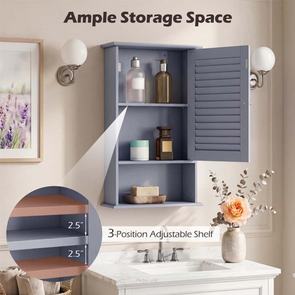 Bathroom Wall Mount Storage Cabinet Single Door with Height Adjustable Shelf