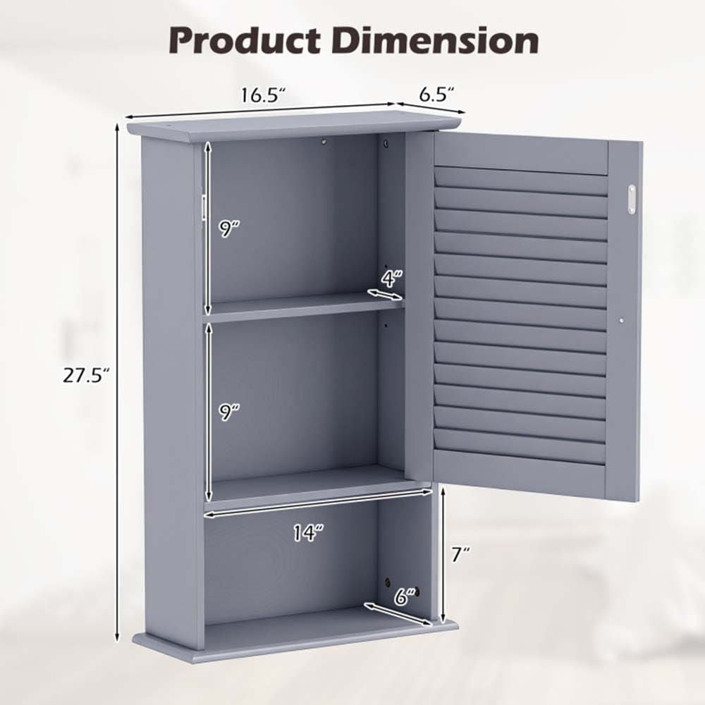 Bathroom Wall Mount Storage Cabinet Single Door with Height Adjustable Shelf