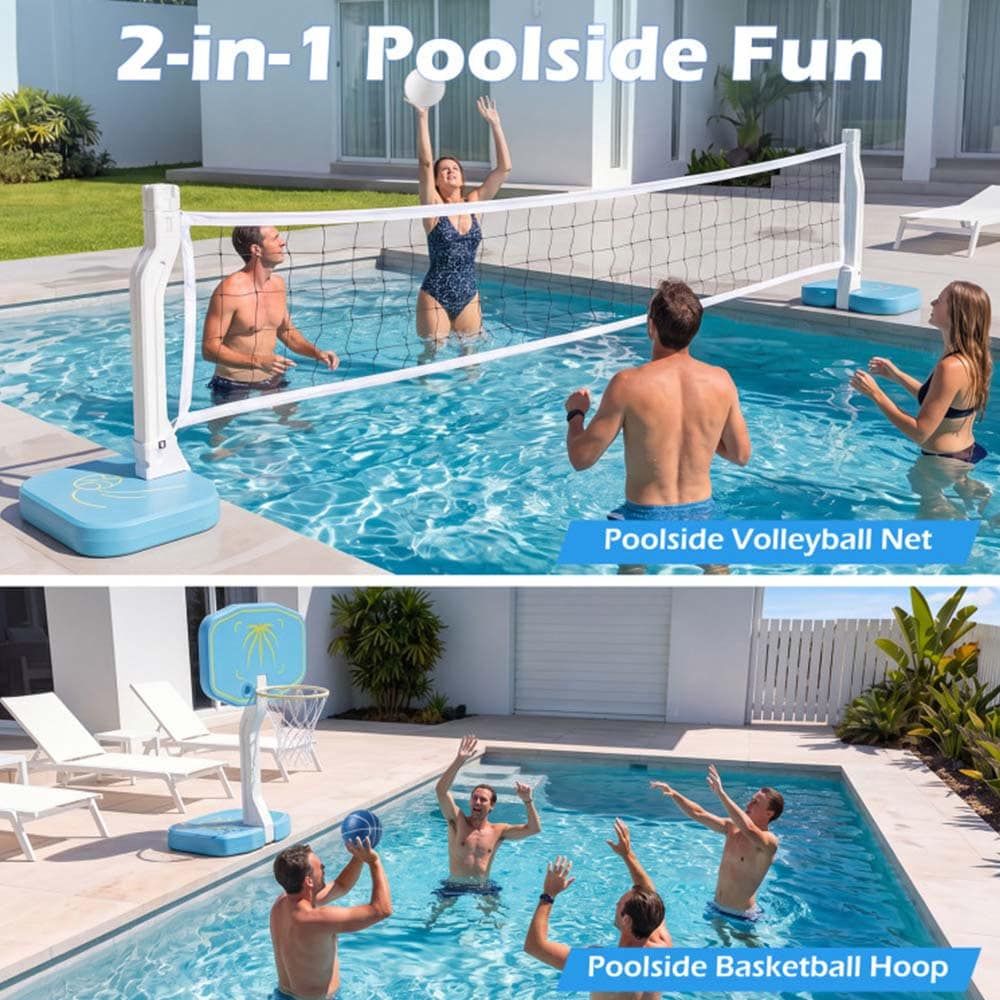 2-in-1 Pool Basketball Hoop and Pool Volleyball Net