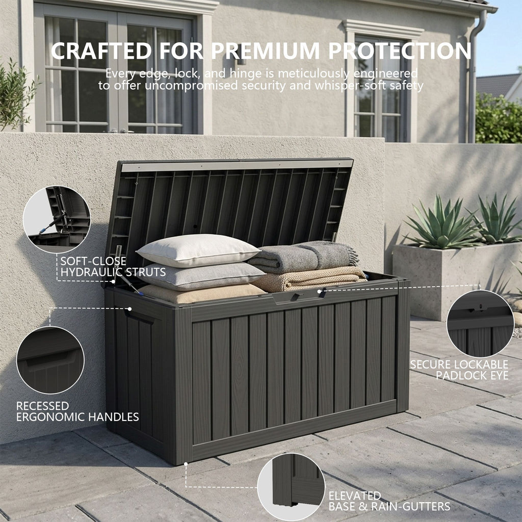 Outdoor Storage Box, Resin Deck Boxes Indoor and outdoor, Waterproof Storage Box Lockable Lid (Black, 80 Gallon)