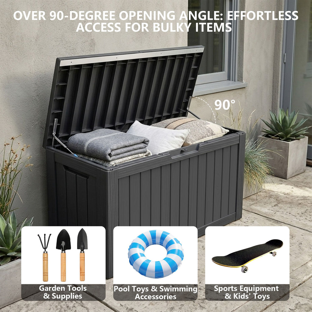 Outdoor Storage Box, Resin Deck Boxes Indoor and outdoor, Waterproof Storage Box Lockable Lid (Black, 80 Gallon)