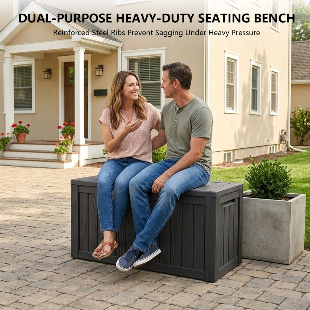 Outdoor Storage Box, Resin Deck Boxes Indoor and outdoor, Waterproof Storage Box Lockable Lid (Black, 80 Gallon)