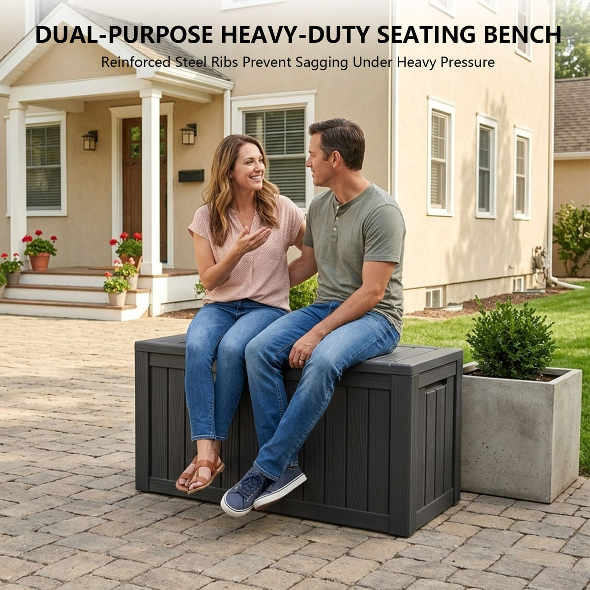 Outdoor Storage Box, Resin Deck Boxes Indoor and outdoor, Waterproof Storage Box Lockable Lid (Black, 80 Gallon)