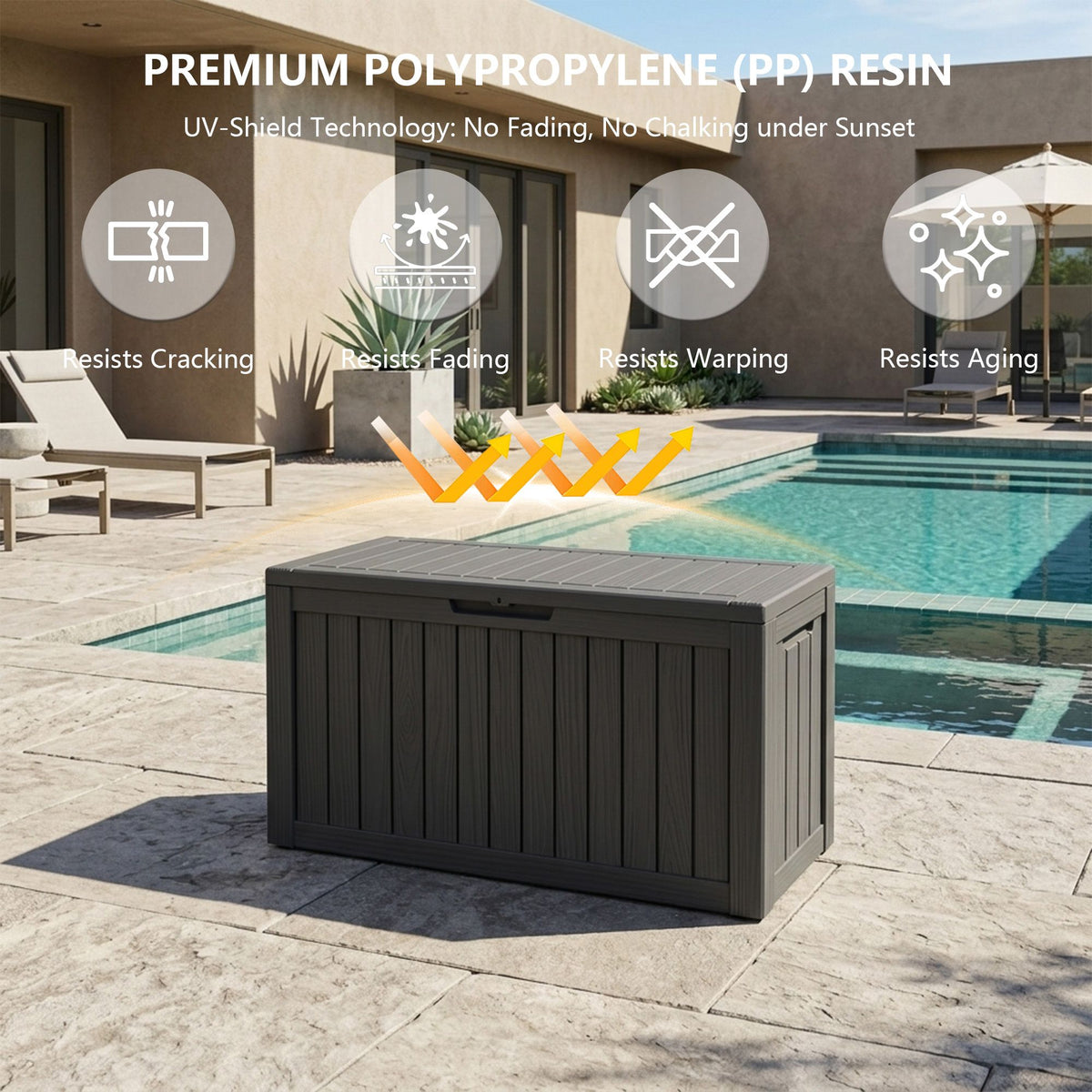 Outdoor Storage Box, Resin Deck Boxes Indoor and outdoor, Waterproof Storage Box Lockable Lid (Black, 80 Gallon)