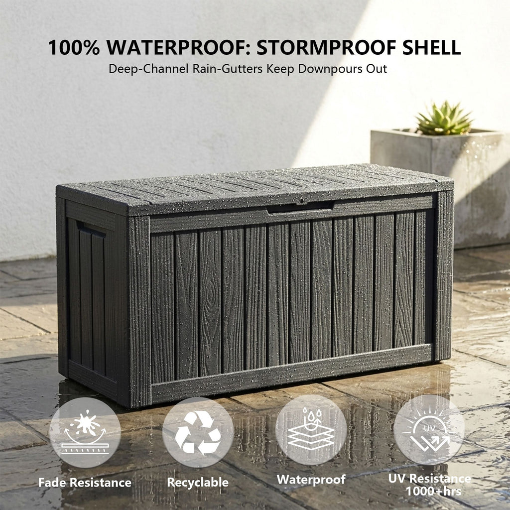 Outdoor Storage Box, Resin Deck Boxes Indoor and outdoor, Waterproof Storage Box Lockable Lid (Black, 80 Gallon)
