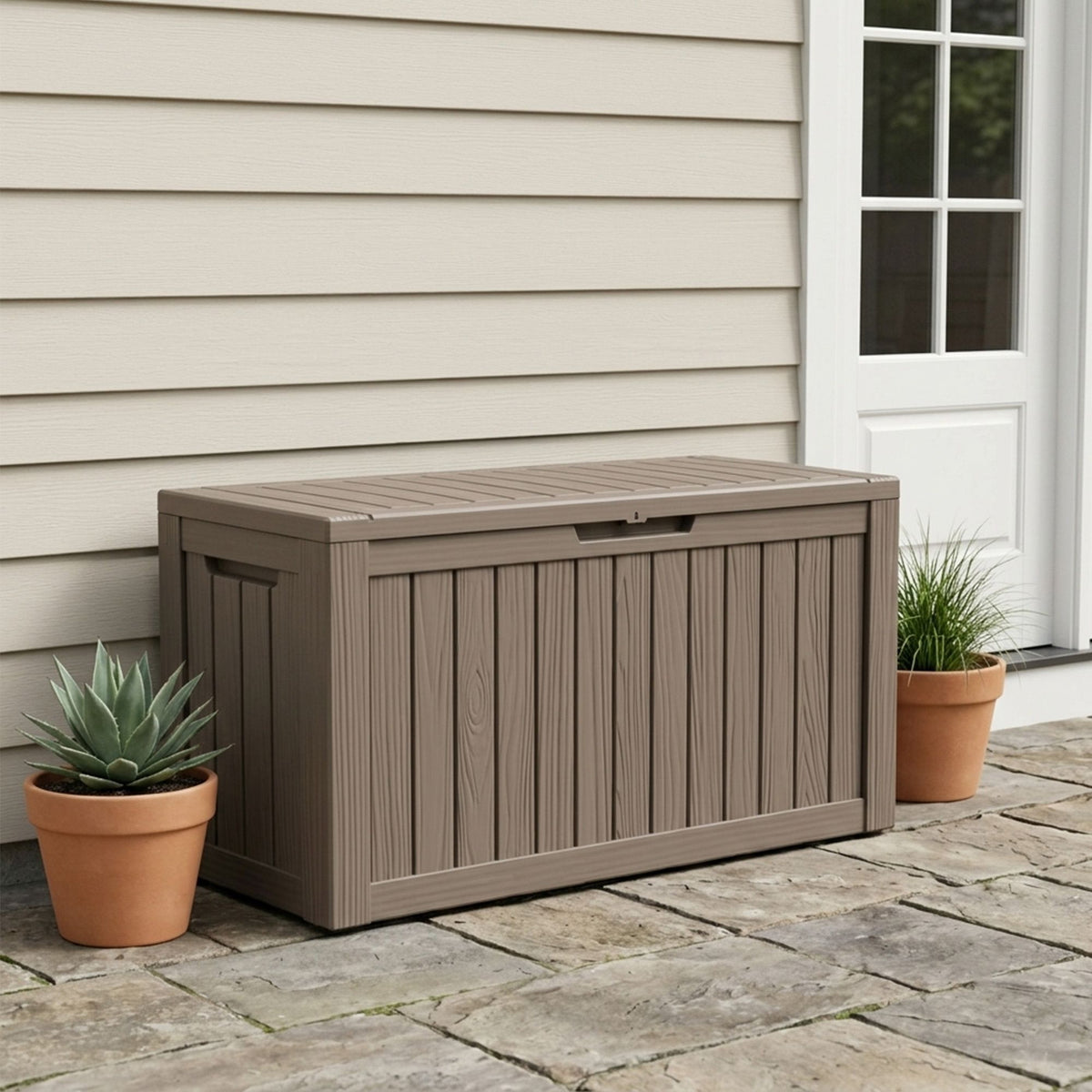 Outdoor Storage Box, Resin Deck Boxes Indoor and outdoor, Waterproof Storage Box Lockable Lid (Black, 80 Gallon)