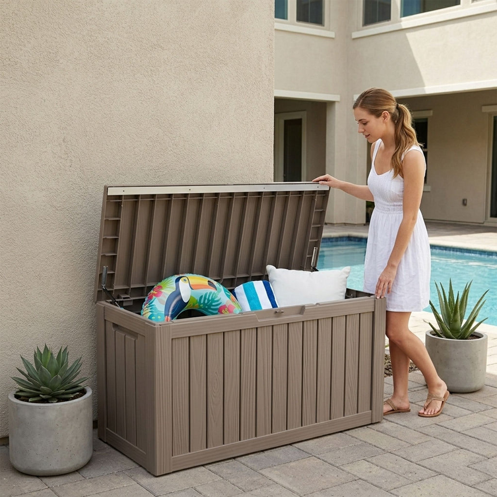 Outdoor Storage Box, Resin Deck Boxes Indoor and outdoor, Waterproof Storage Box Lockable Lid (Black, 80 Gallon)