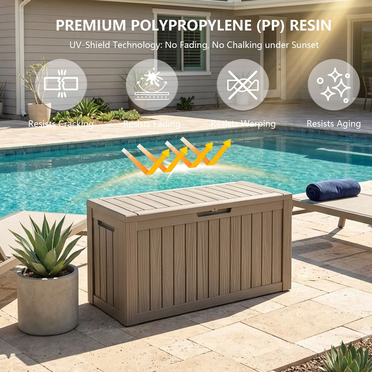 Outdoor Storage Box, Resin Deck Boxes Indoor and outdoor, Waterproof Storage Box Lockable Lid (Black, 80 Gallon)