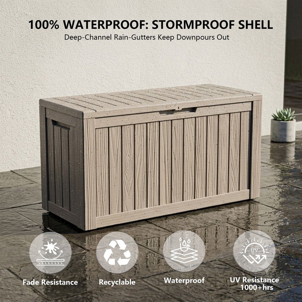 Outdoor Storage Box, Resin Deck Boxes Indoor and outdoor, Waterproof Storage Box Lockable Lid (Black, 80 Gallon)