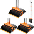54.33-inch long-handled, one-piece design, lightweight stainless steel handle, upright dustpan with broom combination, suitable for household, kitchen, office and pet hair cleaning (black and orange).