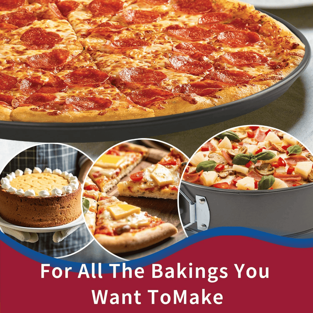 Three-piece multi-size non-stick springform cake pan set - Heavy-duty steel baking supplies, removable bottom, 4-inch/7-inch/9-inch round pans, oven-safe, suitable for baking cheesecakes and desserts.
