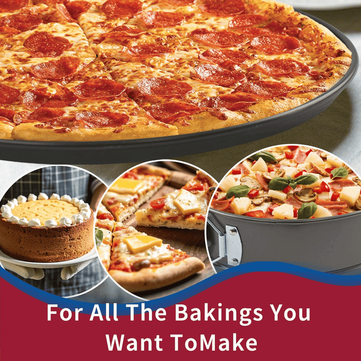 Three-piece multi-size non-stick springform cake pan set - Heavy-duty steel baking supplies, removable bottom, 4-inch/7-inch/9-inch round pans, oven-safe, suitable for baking cheesecakes and desserts.