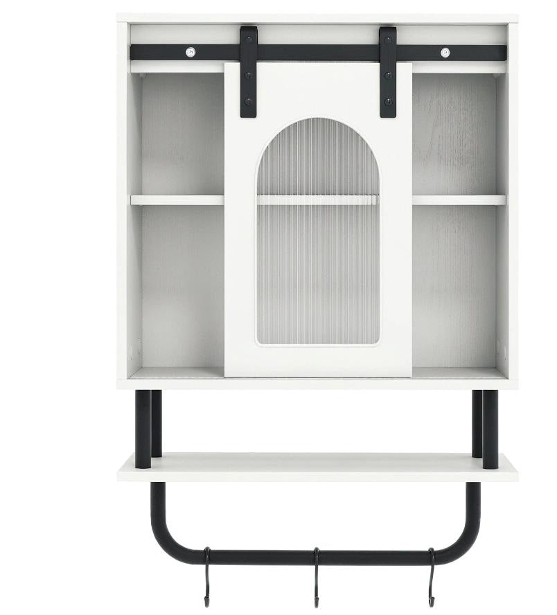 Bathroom Wall Cabinet Sliding Barn Door Metal Hanging Bar 3 Hooks Storage Organizer for Bath Decorative Shelves