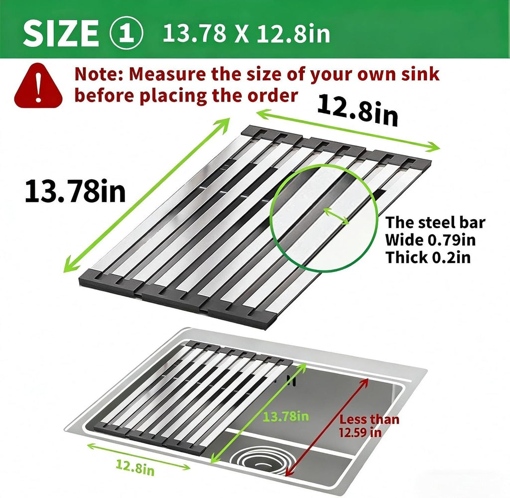 Over the Sink Kitchen Dish Drying Rack OrganizerStainless Steel Collapsible Non-Slip Space-Saving- Rust-Resistant Heat-Resistant Sturdy - Easy to Clean
