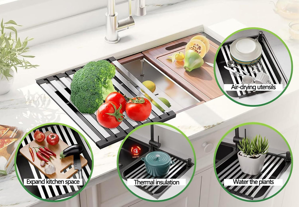 Over the Sink Kitchen Dish Drying Rack OrganizerStainless Steel Collapsible Non-Slip Space-Saving- Rust-Resistant Heat-Resistant Sturdy - Easy to Clean