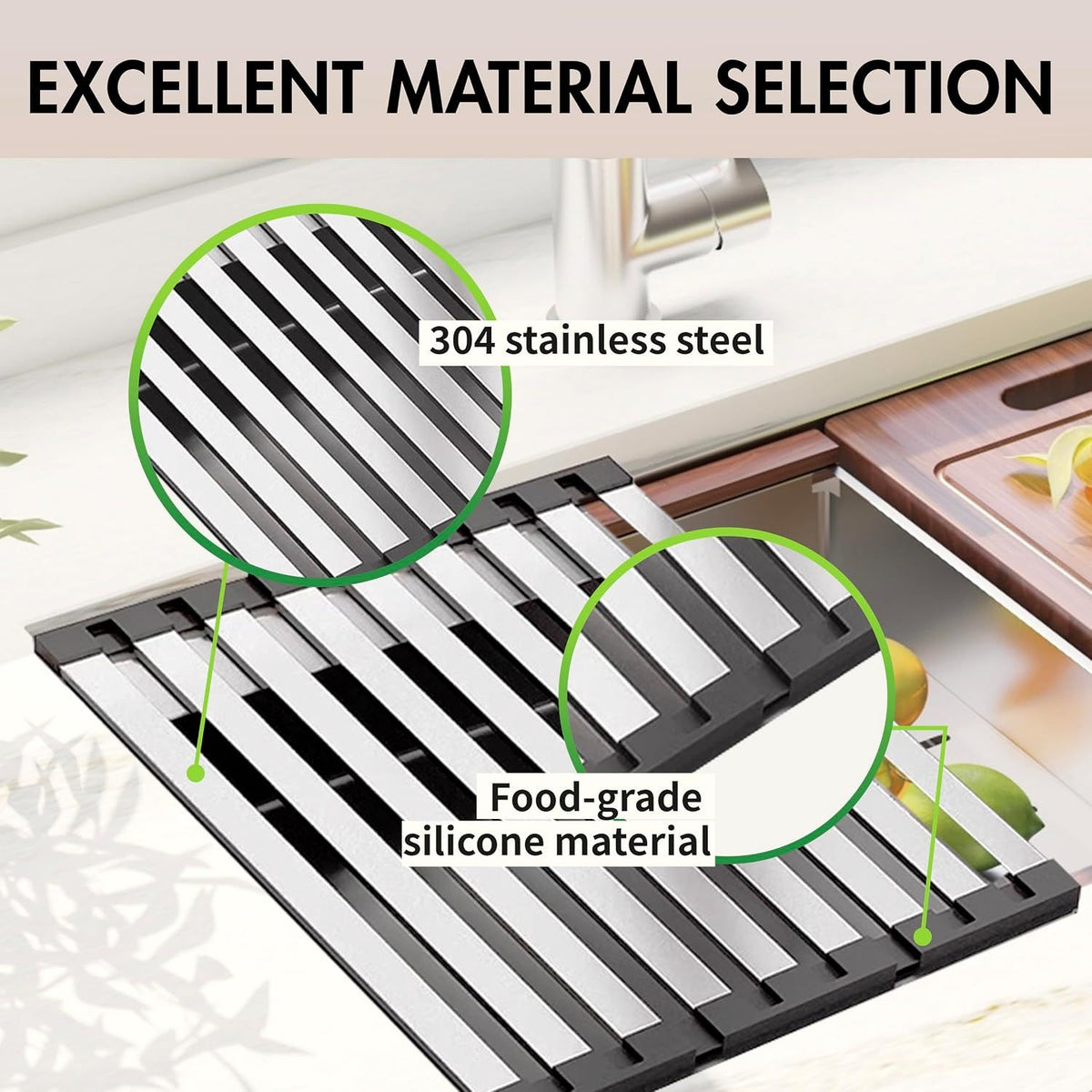 Over the Sink Kitchen Dish Drying Rack OrganizerStainless Steel Collapsible Non-Slip Space-Saving- Rust-Resistant Heat-Resistant Sturdy - Easy to Clean