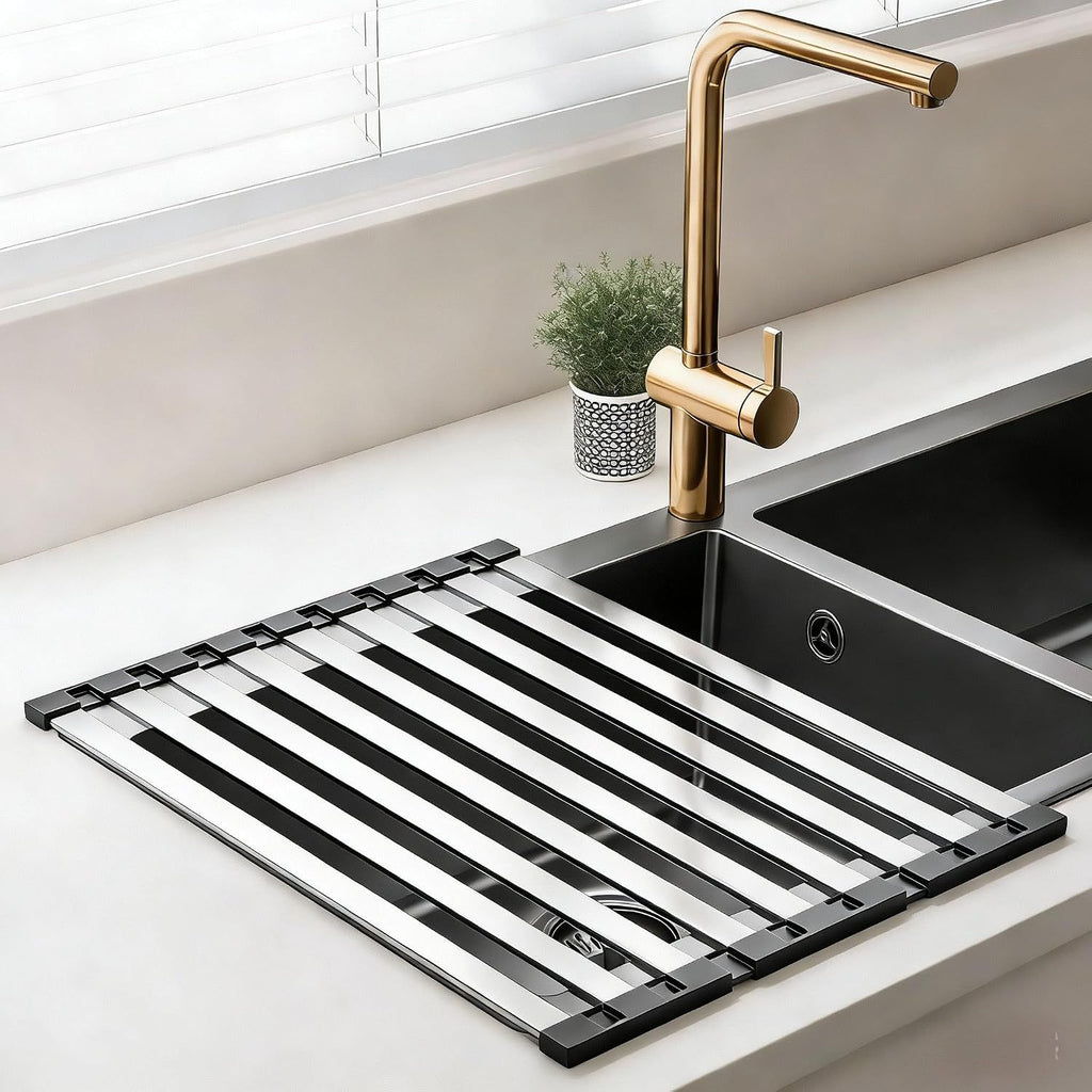 Over the Sink Kitchen Dish Drying Rack OrganizerStainless Steel Collapsible Non-Slip Space-Saving- Rust-Resistant Heat-Resistant Sturdy - Easy to Clean