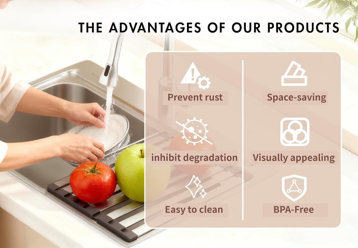 Over the Sink Kitchen Dish Drying Rack OrganizerStainless Steel Collapsible Non-Slip Space-Saving- Rust-Resistant Heat-Resistant Sturdy - Easy to Clean