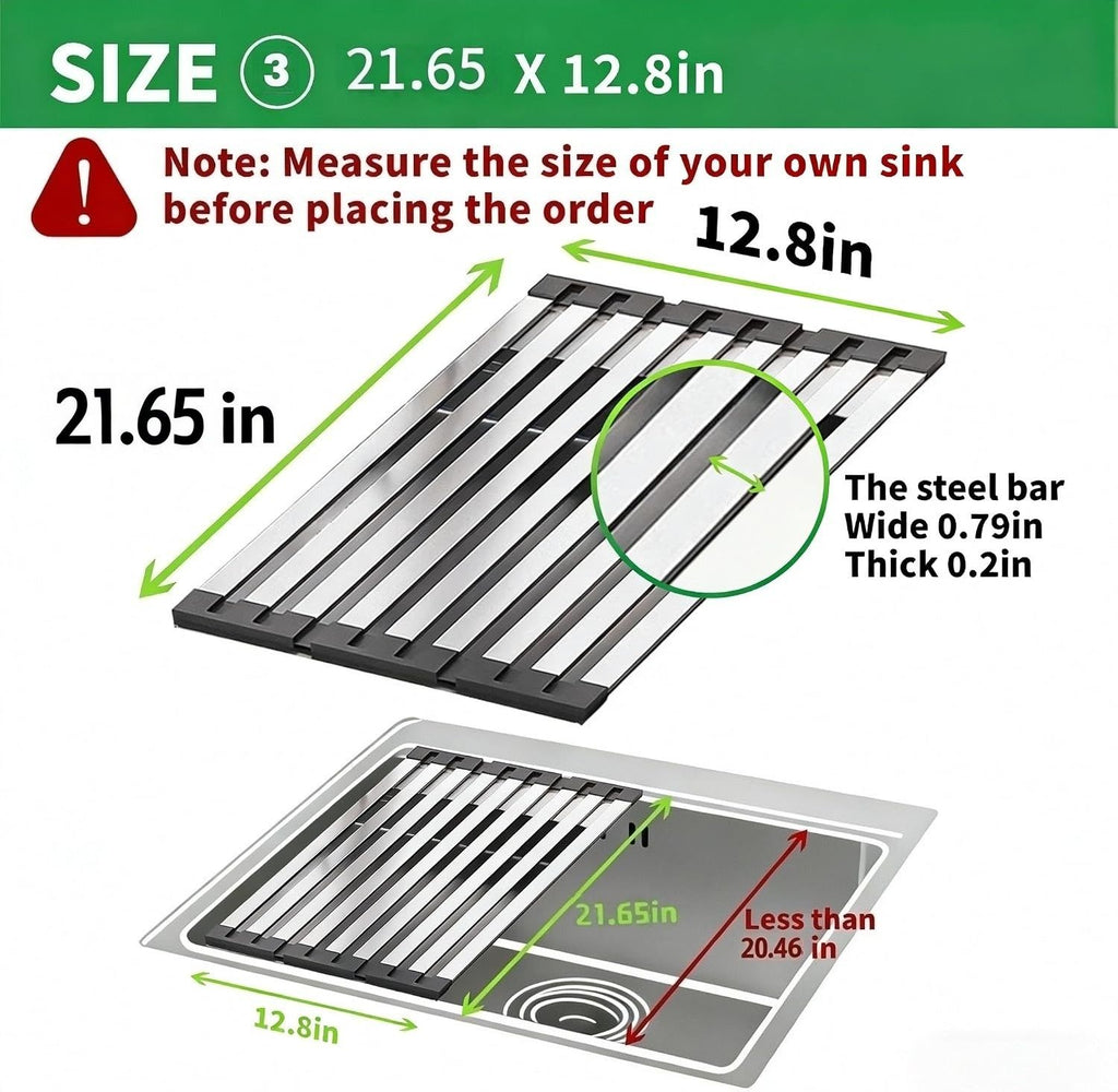 Over the Sink Kitchen Dish Drying Rack OrganizerStainless Steel Collapsible Non-Slip Space-Saving- Rust-Resistant Heat-Resistant Sturdy - Easy to Clean