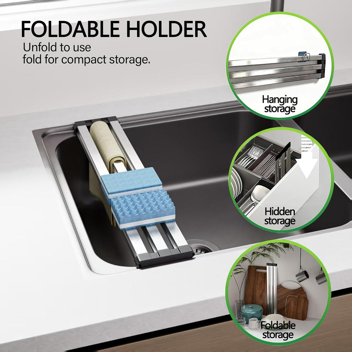 Over the Sink Kitchen Dish Drying Rack OrganizerStainless Steel Collapsible Non-Slip Space-Saving- Rust-Resistant Heat-Resistant Sturdy - Easy to Clean