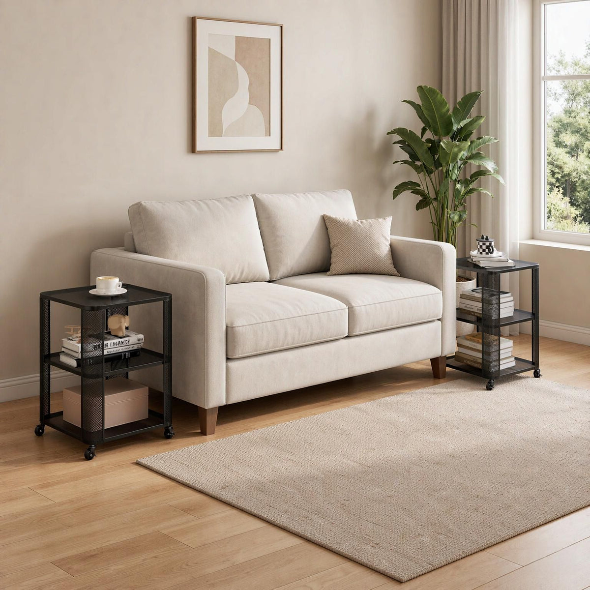 3-Tier Rolling End Table with Open Shelves Side Table -Two tables