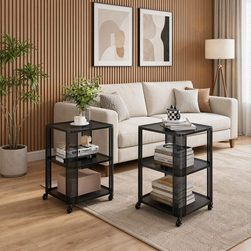 3-Tier Rolling End Table with Open Shelves Side Table -Two tables