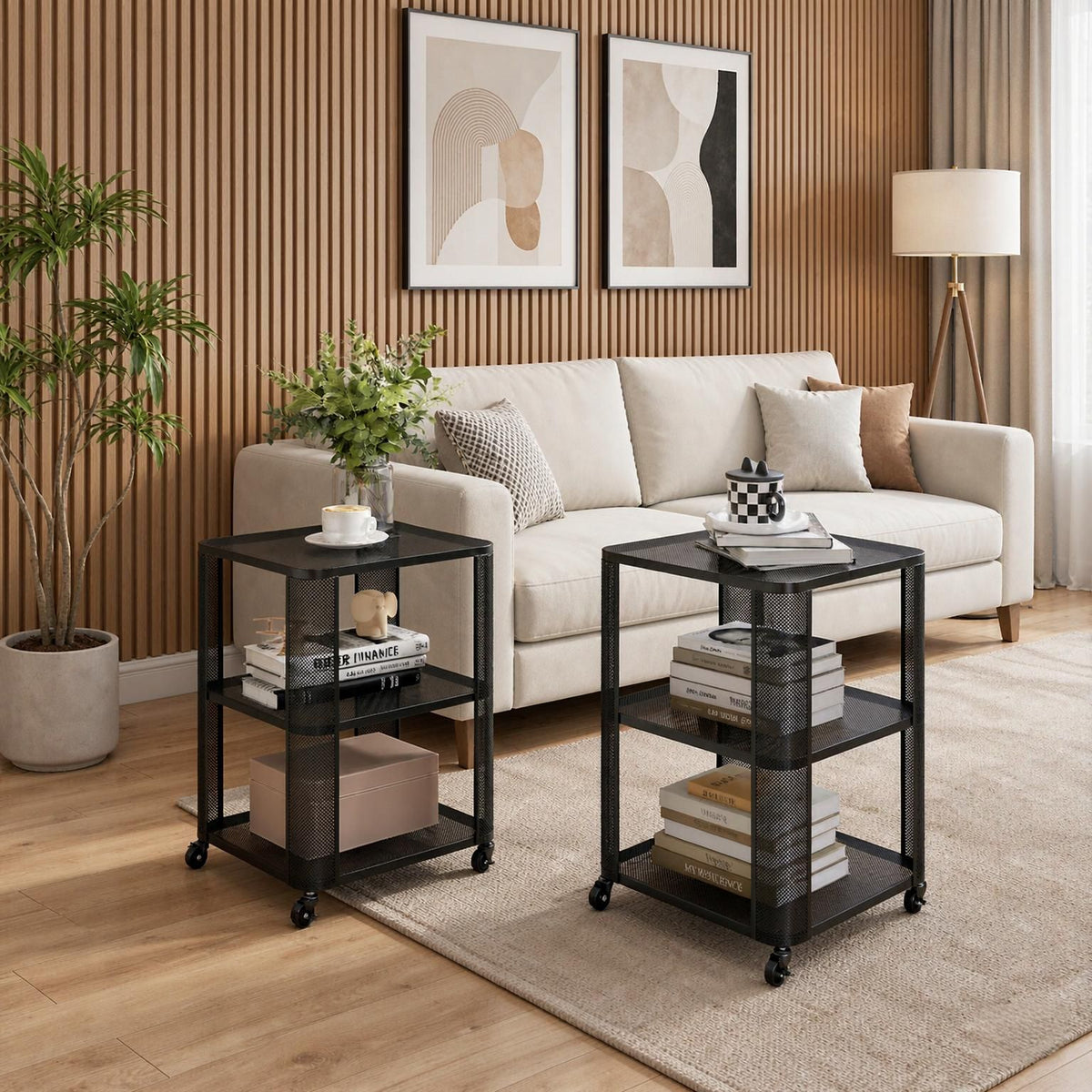 3-Tier Rolling End Table with Open Shelves Side Table -Two tables