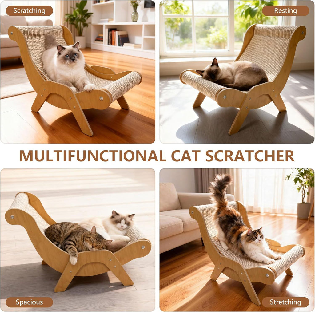 Large Sisal Cat Scratcher Chair for Indoor Cats, 20 Inch Lounge Bed Natural sisal, wood frame, large 24 inch lounge; for scratching, napping, stretching and sofa protection