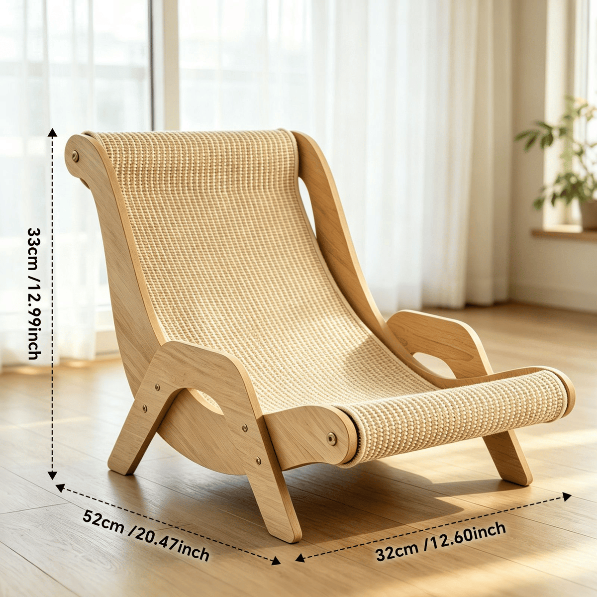 Large Sisal Cat Scratcher Chair for Indoor Cats, 20 Inch Lounge Bed Natural sisal, wood frame, large 24 inch lounge; for scratching, napping, stretching and sofa protection