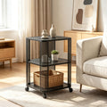 3-Tier Rolling End Table with Open Shelves Side Table with Wheels for Living Room Bedroom Rustic Industrial Style Coffee Table