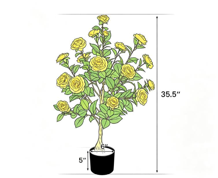 Artificial Camellia Tree Faux Flower Plant Cement-Filled Pot Durable Fake Camellia for Home Decor-There is only one.
