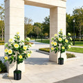 Artificial Camellia Tree Faux Flower Plant Cement-Filled Pot Durable Fake Camellia for Home Decor-There is only one.