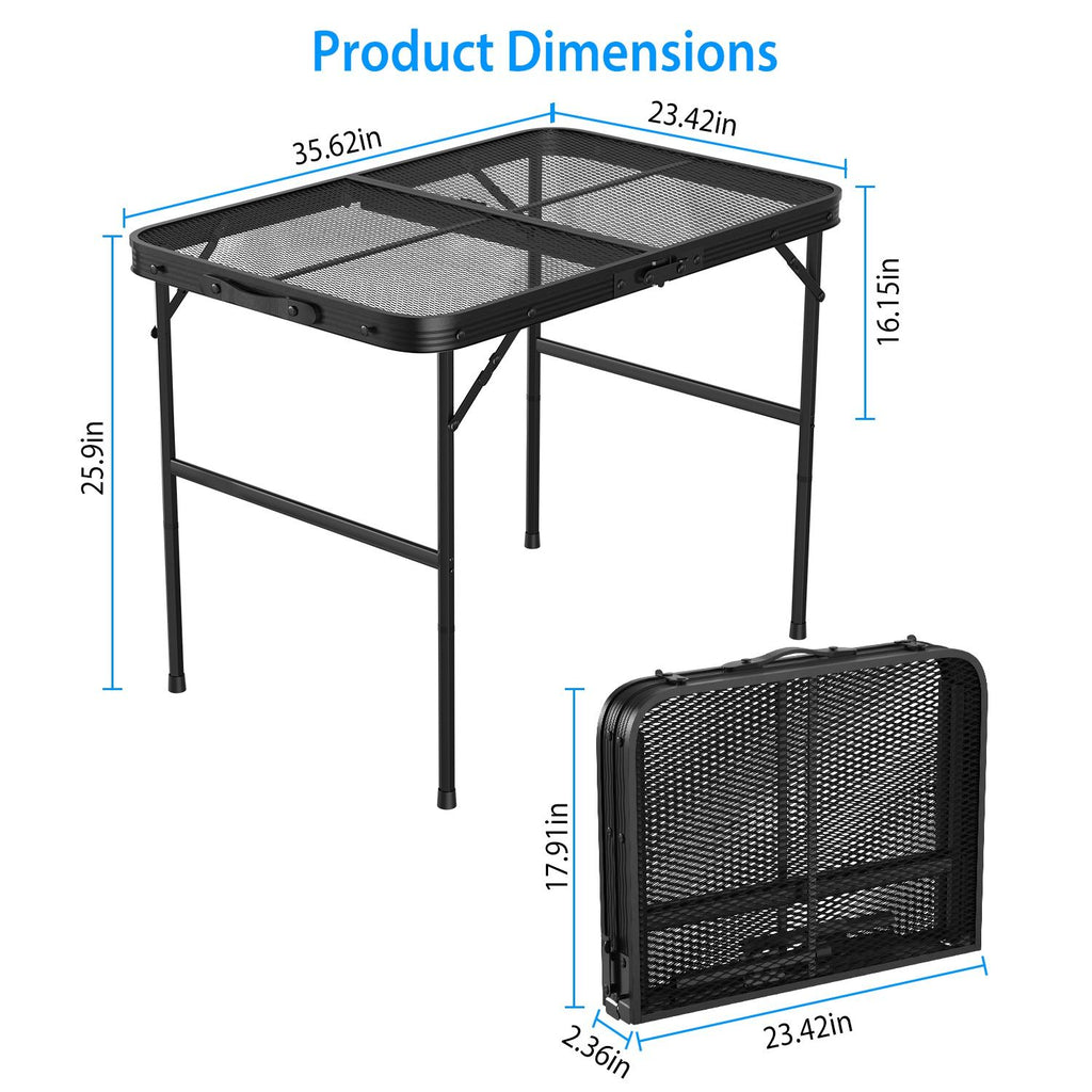 Lightweight Folding Camping Table, 16.15in-25.9in Adjustable Height, 88 Lbs Weight Capacity, Portable Outdoor Table for Backyard, BBQ, Fishing, Camping and Picnic