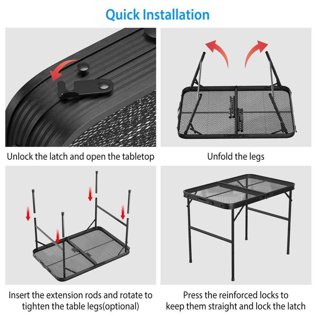 Lightweight Folding Camping Table, 16.15in-25.9in Adjustable Height, 88 Lbs Weight Capacity, Portable Outdoor Table for Backyard, BBQ, Fishing, Camping and Picnic
