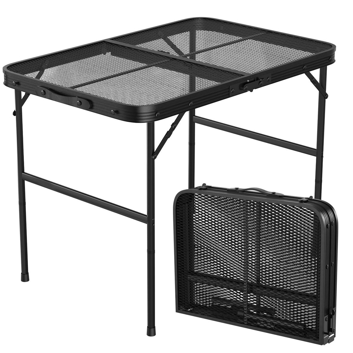 Lightweight Folding Camping Table, 16.15in-25.9in Adjustable Height, 88 Lbs Weight Capacity, Portable Outdoor Table for Backyard, BBQ, Fishing, Camping and Picnic