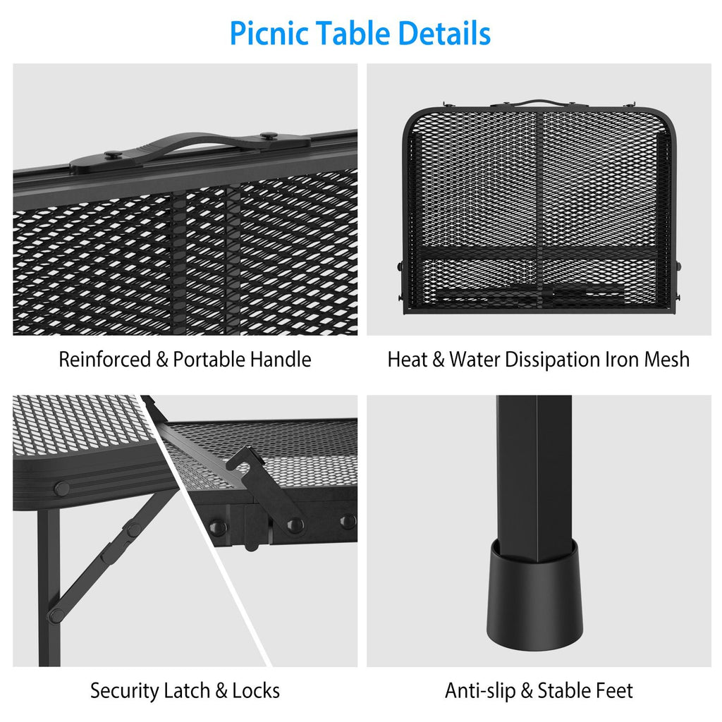 Lightweight Folding Camping Table, 16.15in-25.9in Adjustable Height, 88 Lbs Weight Capacity, Portable Outdoor Table for Backyard, BBQ, Fishing, Camping and Picnic