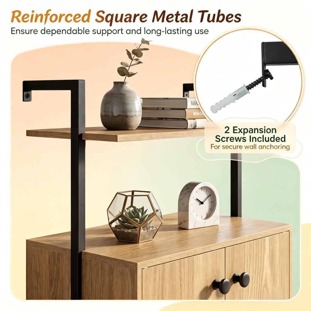 Wall Mount Bookshelf with Storage Cabinet 2-Door Organizer for Living Room Bedroom Office