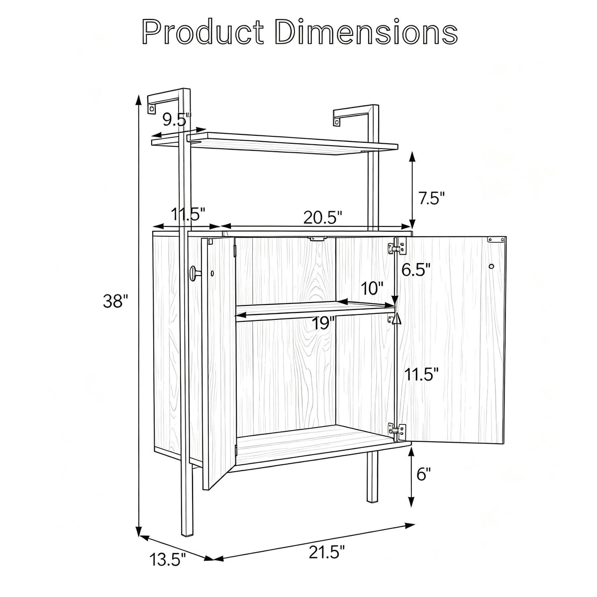 Wall Mount Bookshelf with Storage Cabinet 2-Door Organizer for Living Room Bedroom Office