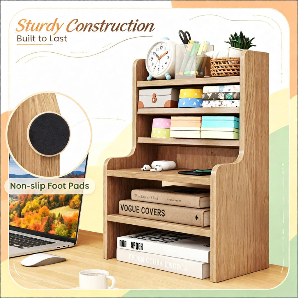 6-Tier Desktop Organizer Mini Storage Rack with 2 Removable Shelves for Home Office Organization And Storage