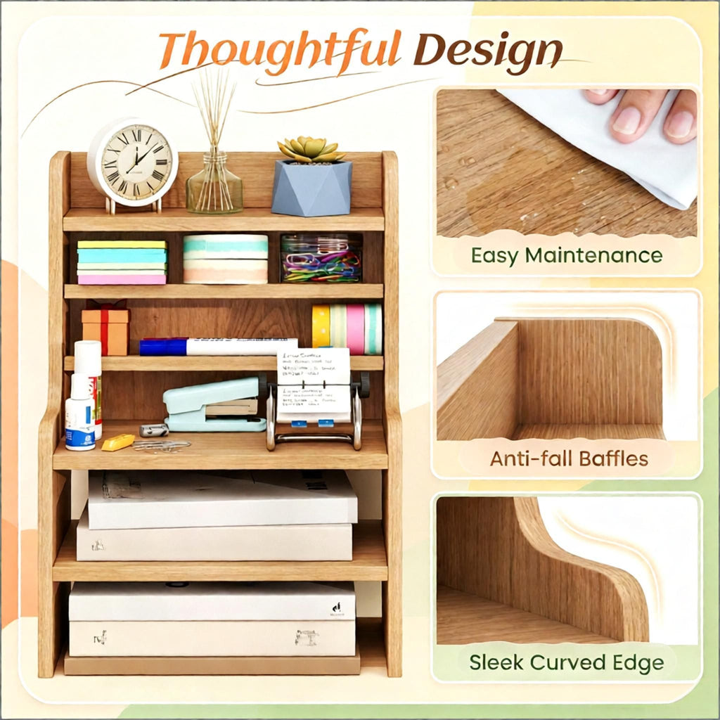 6-Tier Desktop Organizer Mini Storage Rack with 2 Removable Shelves for Home Office Organization And Storage