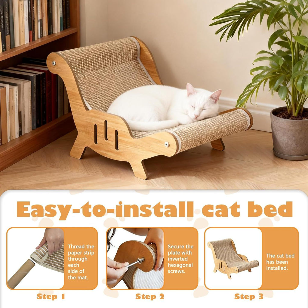 Cat Recliner Scraper Board, Cat Scratching Chair, Wooden Sisal Adjustable Cozy Non-Shedding Material for Cats