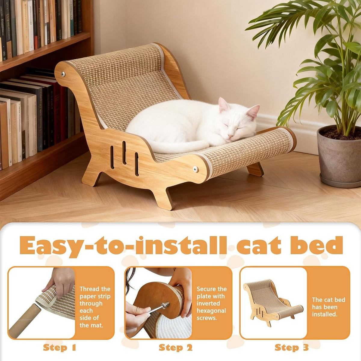 Cat Recliner Scraper Board, Cat Scratching Chair, Wooden Sisal Adjustable Cozy Non-Shedding Material for Cats
