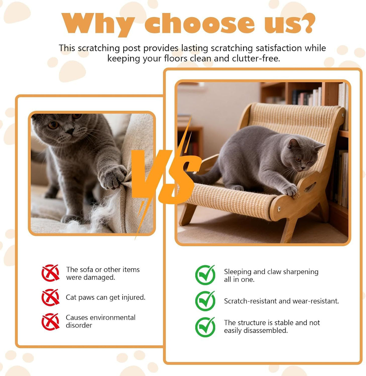 Cat Recliner Scraper Board, Cat Scratching Chair, Wooden Sisal Adjustable Cozy Non-Shedding Material for Cats